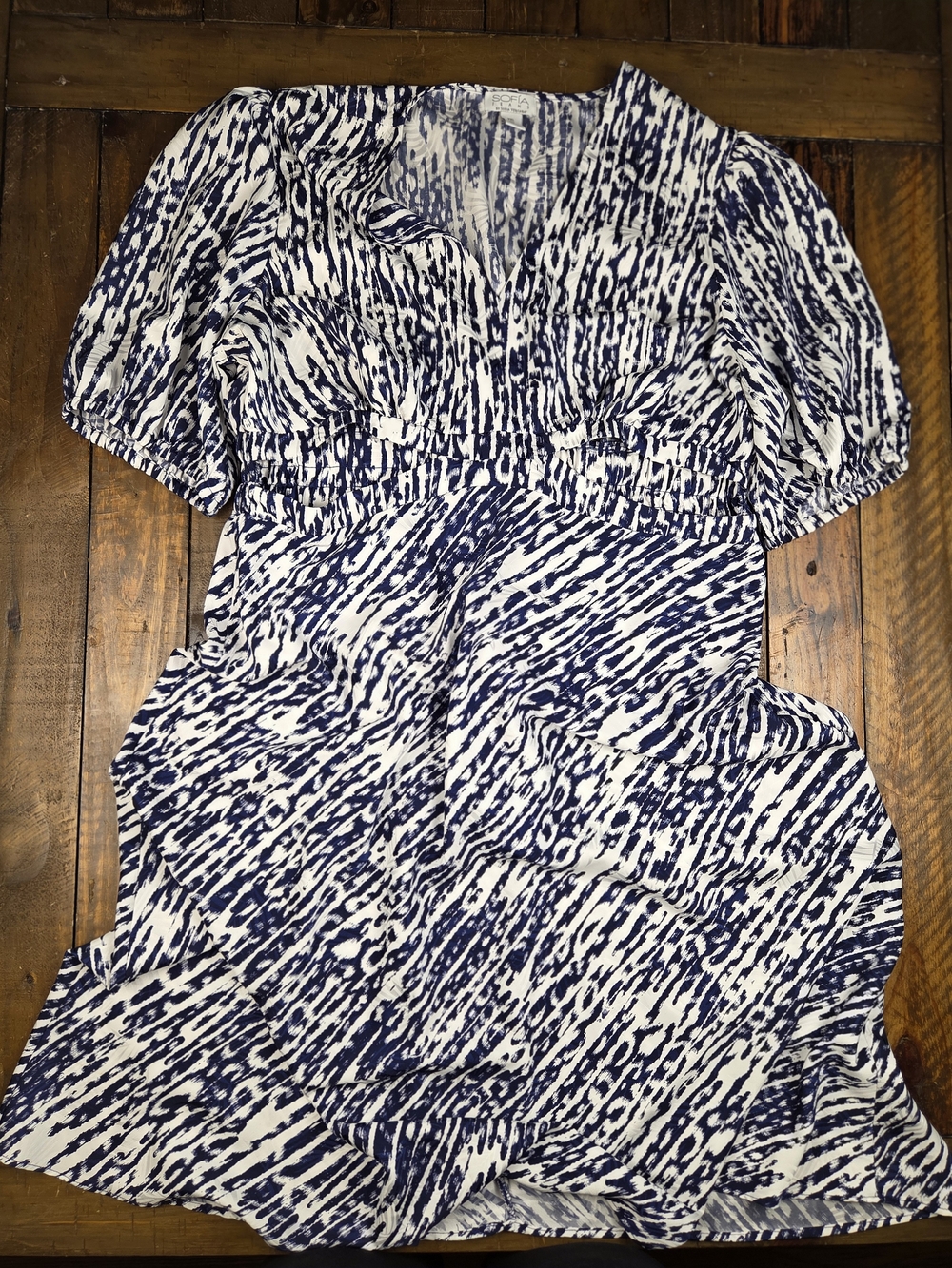Sofia by Sofia Vergara Navy and White Printed Midi Dress